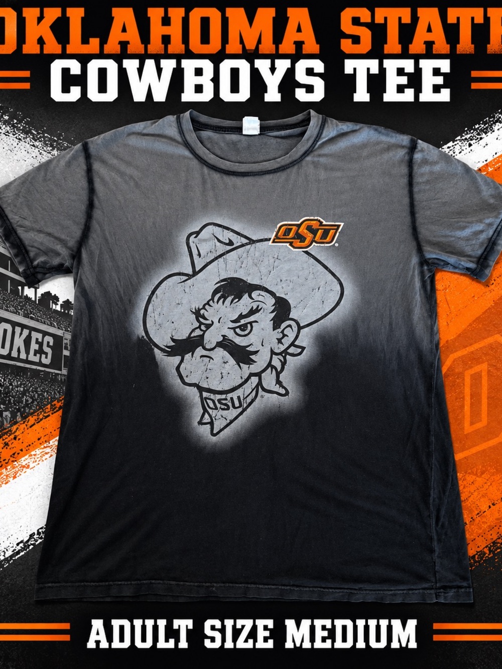 #0345 Oklahoma State Cowboys Pistol Pete Graphic T-Shirt Adult Medium